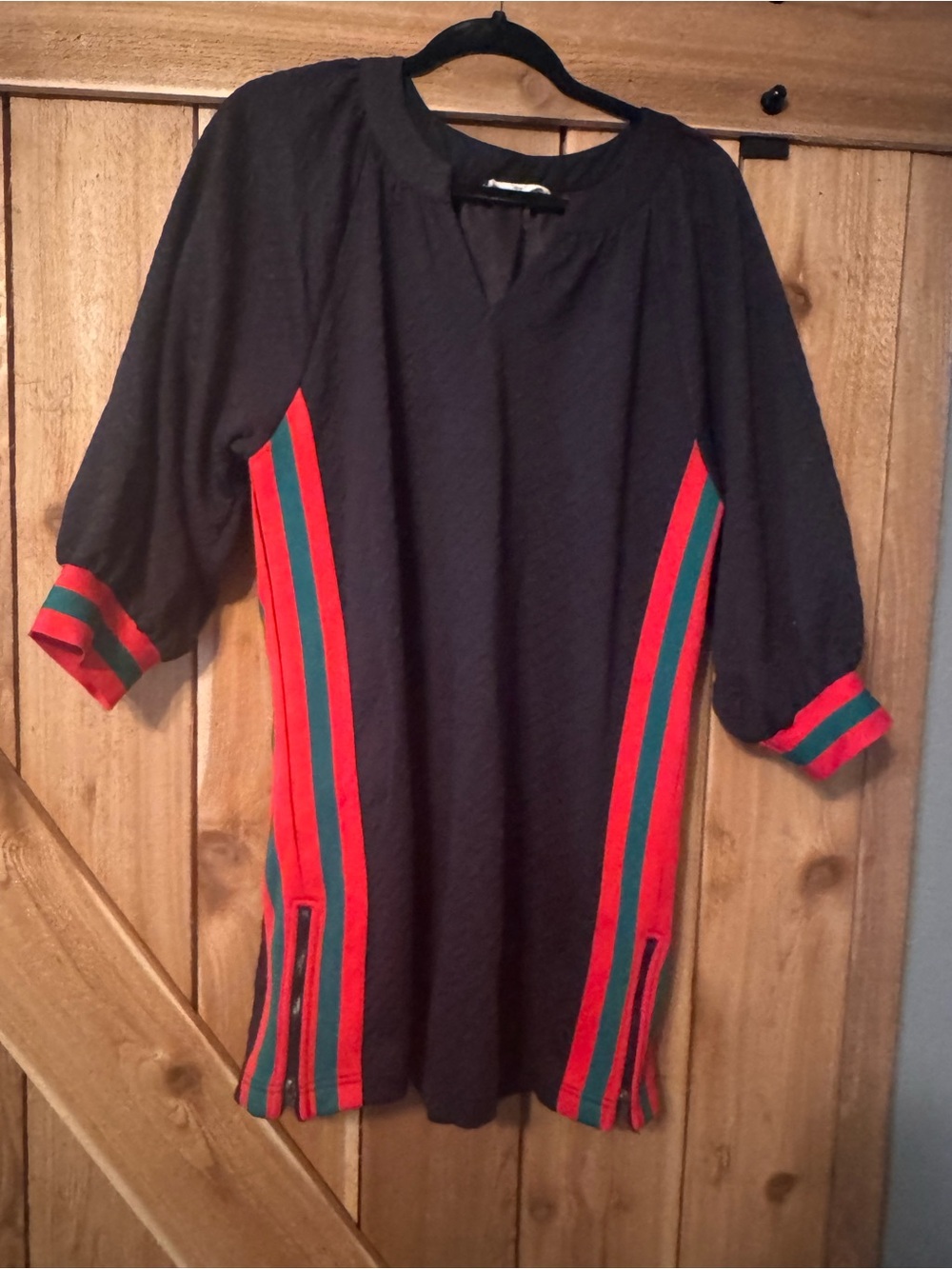 entro Black Dress with Red and Green Stripe Accents